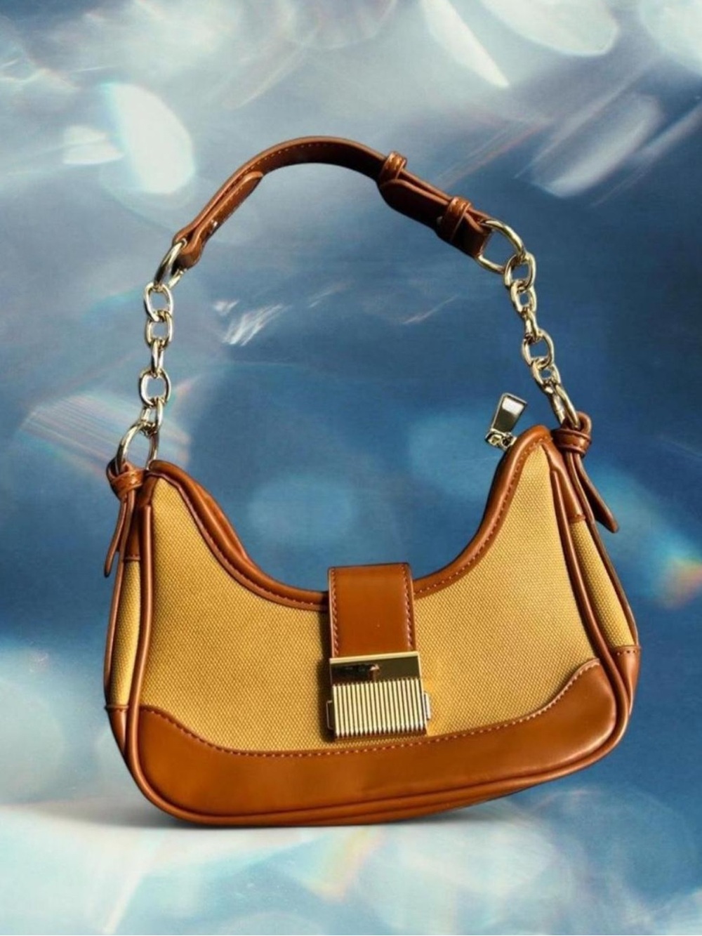 Rachel Zoe Two-Tone Tan & Cream Shoulder Bag with Gold Chain Accent - Picture 1 of 7